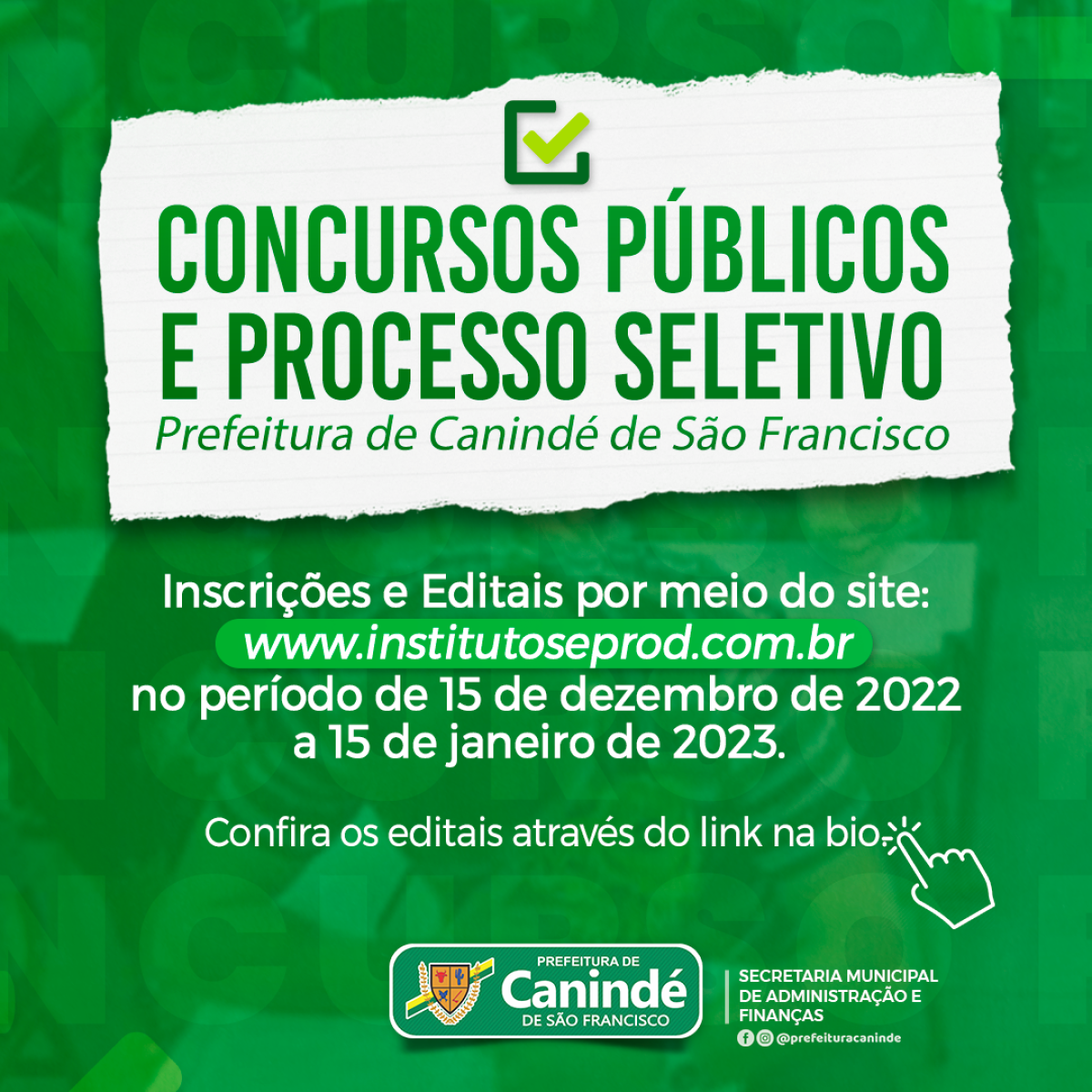 Prefeitura de Canindé de São Francisco abre Concursos Públicos e Processo Seletivo para diversos cargos - Imagem: Divulgação