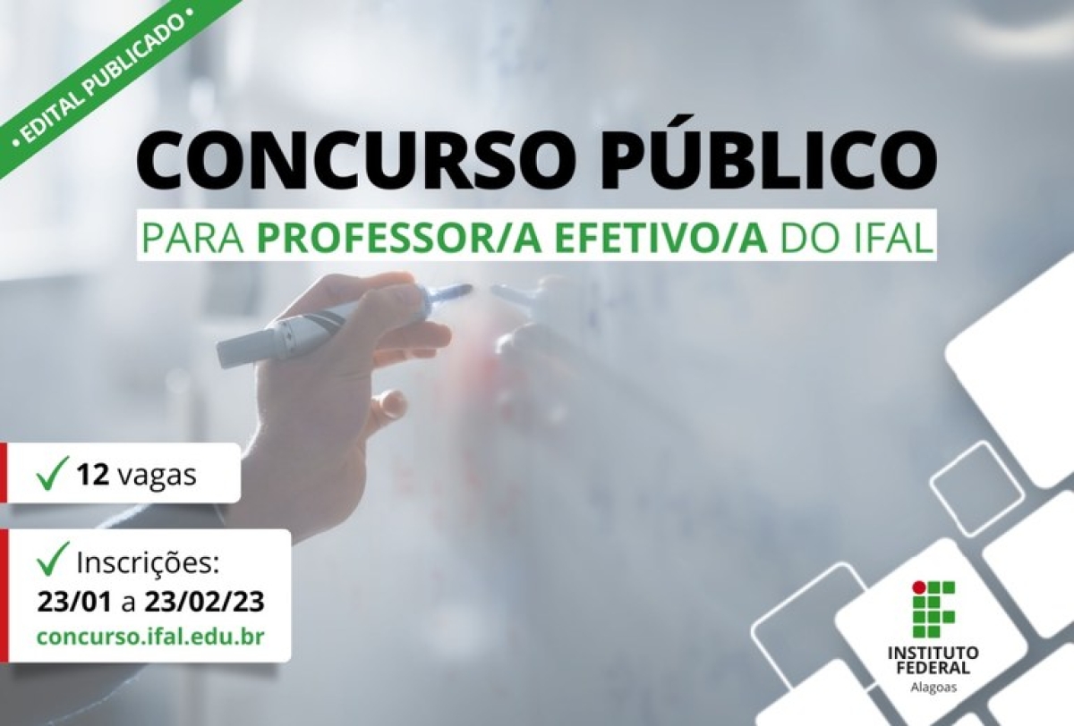 Ifal divulga novo concurso público de provas e títulos para professor efetivo - Imagem: Divulgação | Ifal