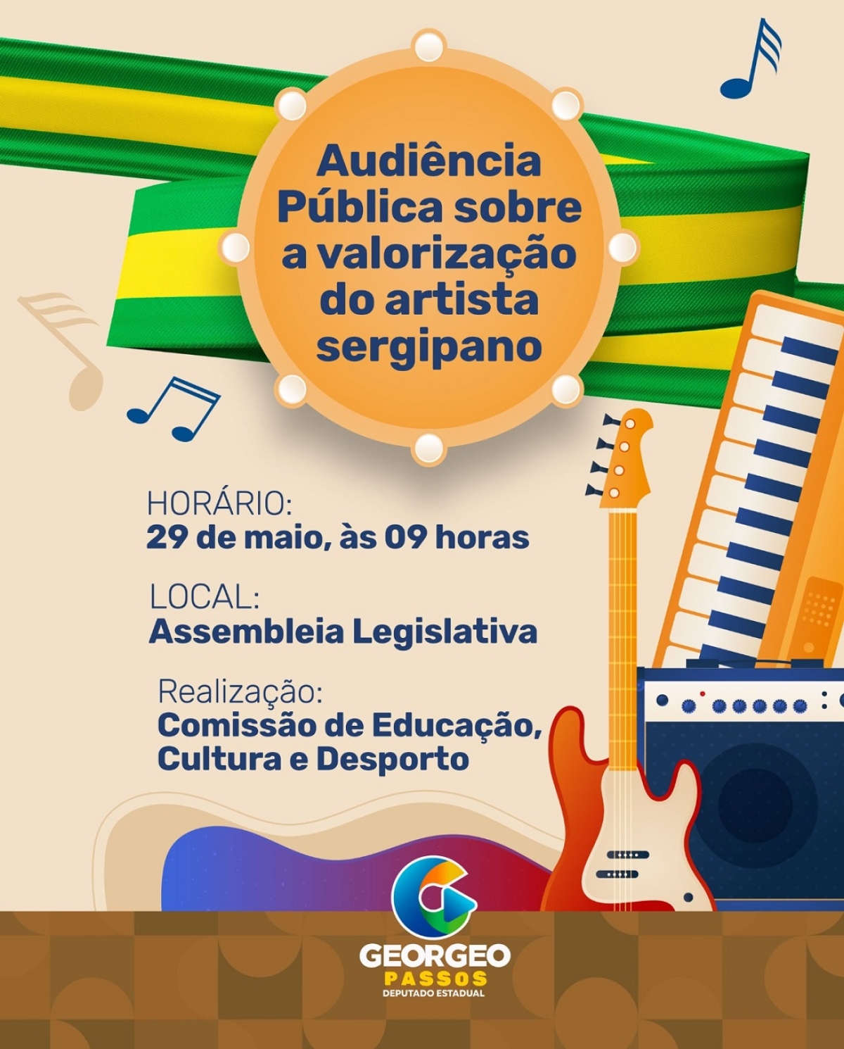 Audiência pública sobre valorização dos artistas sergipanos será realizada na Alese - Imagem: Assessoria Georgeo Passos