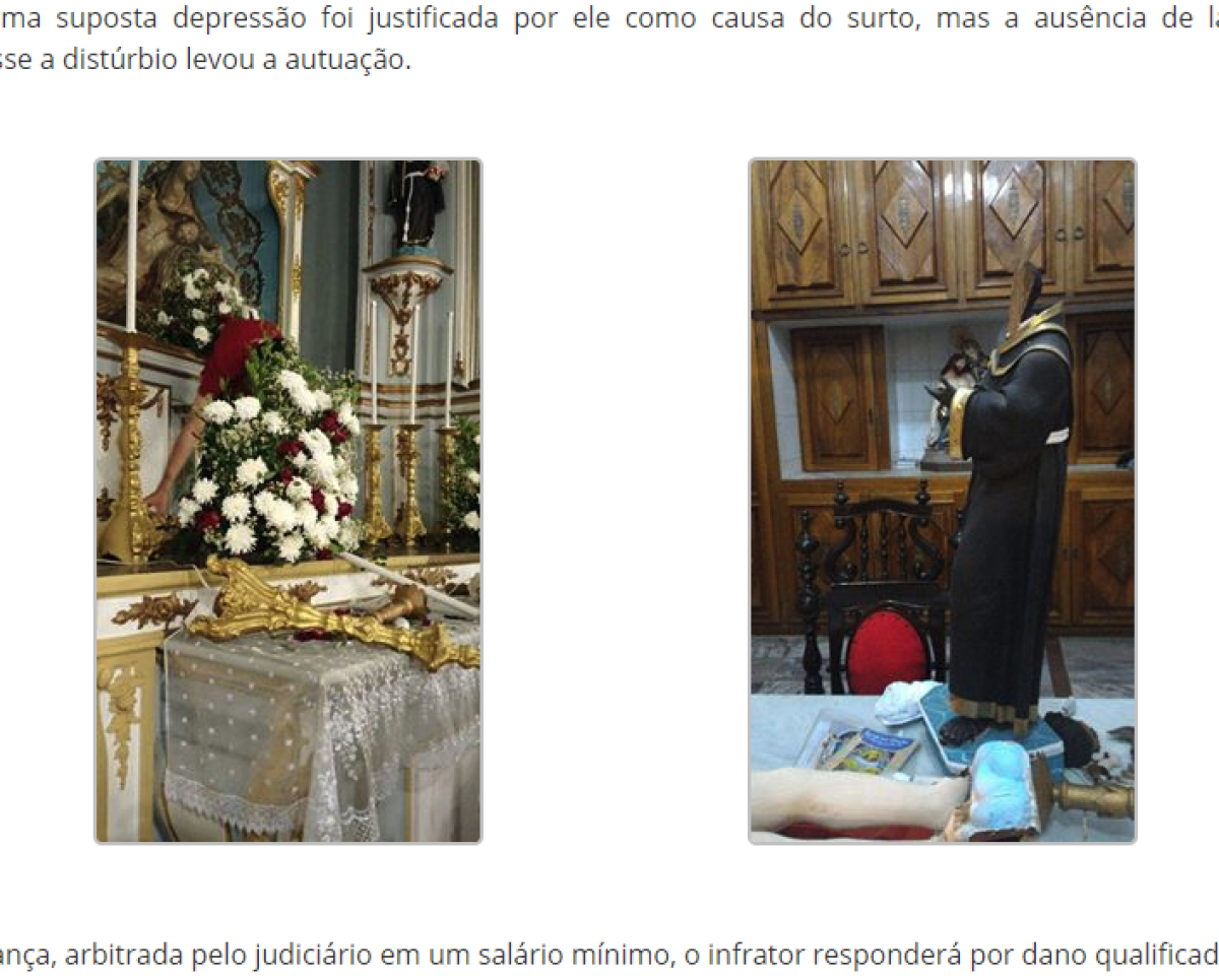 Transtornado, homem invade igreja, fica sem roupa e destr�i imagens sacras (Foto: Reprodu��o/Portal Itnet)