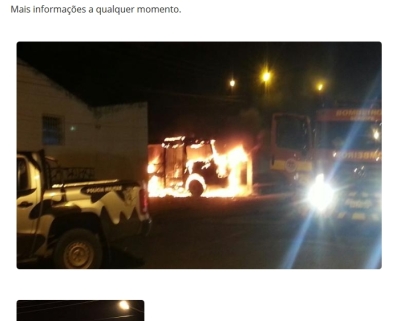 Bandidos ateiam fogo em �nibus na cidade de Itabaiana nesta quinta 1� - Foto: Reprodu��o/ITNET 