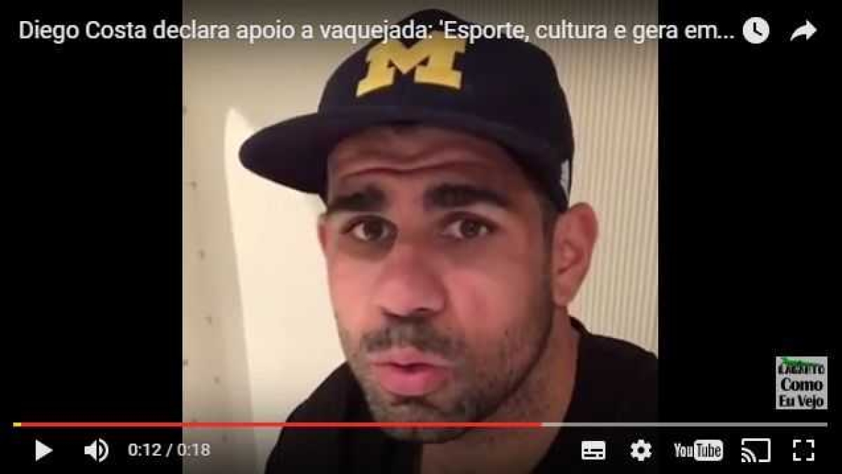 Diego Costa declara apoio a vaquejada: 'Esporte, cultura e gera emprego' (Imagem: Reprodu��o/YouTube)