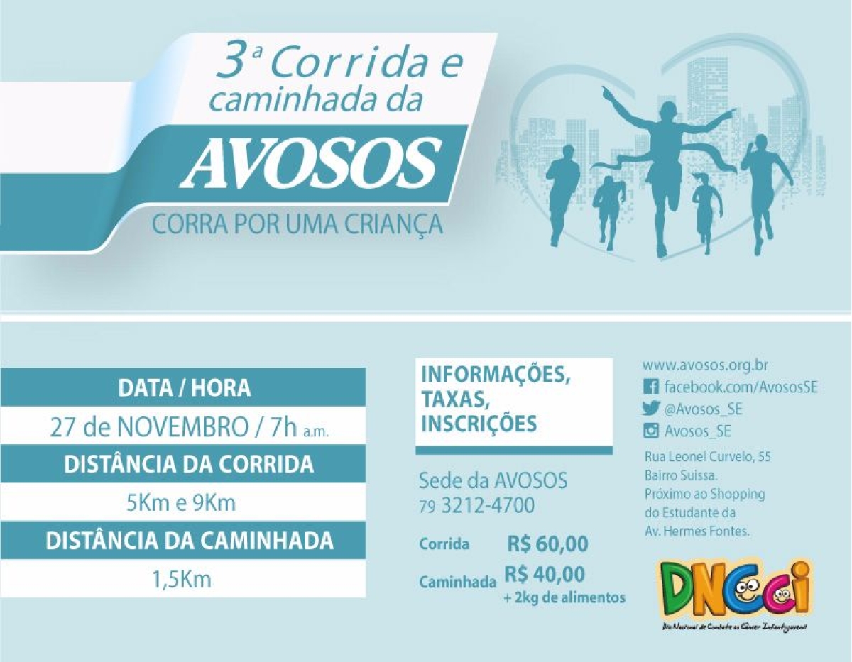 Inscri��es abertas para a 3� Corrida e Caminhada da Avosos (Imagem: Divulga��o/Assessoria Avosos)